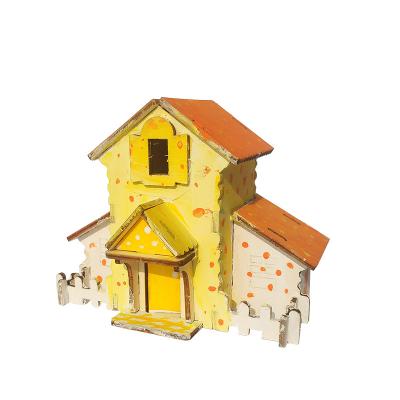 China Eco-Friendly Laser Cutting Children Painting 3d Puzzle Wooden Toy Houses Model Car Colorful Educational Jigsaw Puzzle for sale