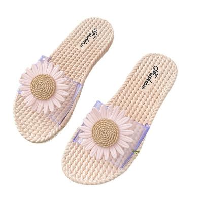 China Indoor and outdoor big flower vamp clear plastic anti-skid summer single leisure joker toe cover flip flop for sale