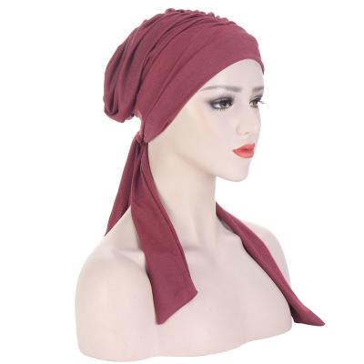 China RTS Solid 2021 Ployester Muslim Under Hat Premium Under Neck Back Cover Hijab Scarf Tie Hat Inner Hijab Hats For Women for sale