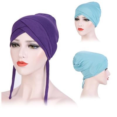 China Daily Life RTS High Quality Cotton Turban Inner Islamic Plain Lace Up Undercap Hijab Hats For Muslim Women Underscarf for sale