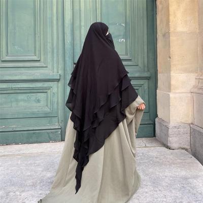 China Chiffon RTS 2022 Three Layer Chiffon Long Khimar Hijab Niqab Snap In Traditional Muslim Islam Jilbab Clothing For Muslim Women for sale