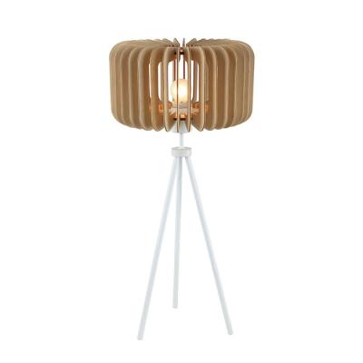 China Modern wood shade hot sale modern simple metal tripod frame led table lamp for home decor for sale