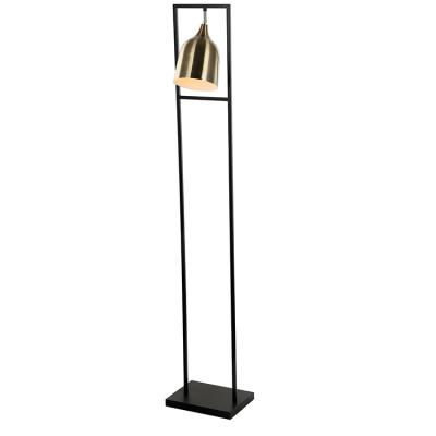 China Rectangle Industrial Black Bookshelf With Decorative Anti-Brass Shade Industrial Floor Standing Lamps for sale