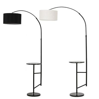 China Custom Height Arc Bedside Black White Marble Base Single Adjustable Hotel Floor Reading Lamp Light With Table for sale