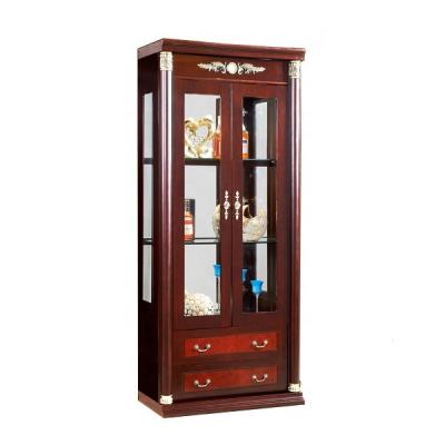 China Classic Luxury Cherry Color High Gloss Curiosity Bar Cabinets Living Room Home Furniture Wine Display Cabinet Storage Shelves with Led Light for sale