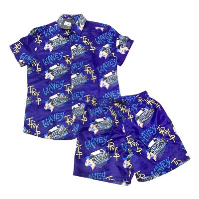 China Wholesale New QUICK DRY Silk Hawaiian Casual Shirt Men's Fashion Summer Beach Set Printed Men's Short Sleeve Shirt Set for sale