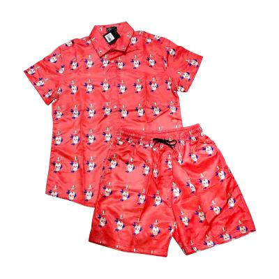 China New Fashion QUICK DRY Men's Beach Vacation Street Wear Shorts Shirt Blouse Shorts Printed Pants Suit Two Piece Set for sale