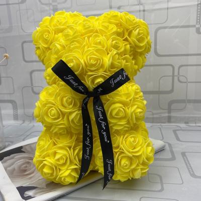 China Artificial Flower Foam Teddy Rose Bear Fathers Day Gifts 25cm Flower Head Valentines Day With Heart for sale