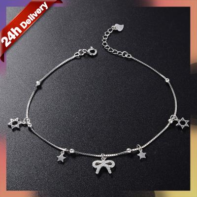 China Jewelry Supplier 925 Sterling Platinum Plated Anklet Sheer Dylam Butterfly Bow Anklet Silver Cute Initial Star Bracelet for sale