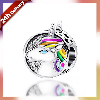 China Dylam FASHIONABLE Hot Sale Rainbow Unicorn Charm Sterling Silver 925 Zircon For Bracelets Diy Jewelry Pendant Charms for sale