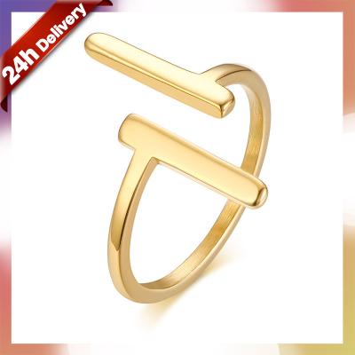 China Dylam 2021 New TRENDY Geometric Open Rings Gold Plated Delicate Parallel Line Minimalist Titanium Steel Ring For Gift for sale