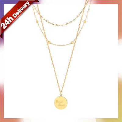 China Vintage Dylam Multilayer Stainless Steel 18K Gold Plated Popular Fashion Gifts For Women Good Luck Coin Necklace for sale