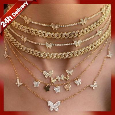 China Dylam FASHION ICE Cuban Link with Small Dainty Girls Filled Butterflies Cooper Dainty Girls Gold Plated Adjustable Stack Butterfly Chocker for sale