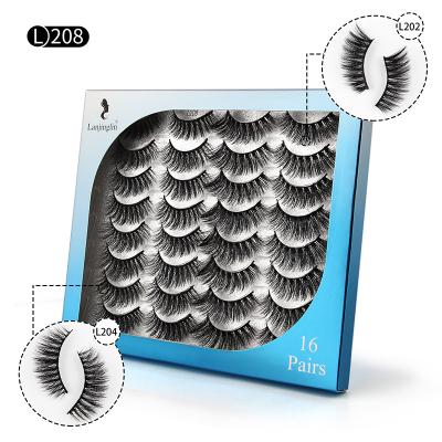 China Long False Eyelashes 3d Thick Exaggerated Eyelashes 1.2-2.0mm Natural Mixed Mink False Hair 16 Pairs/Set for sale