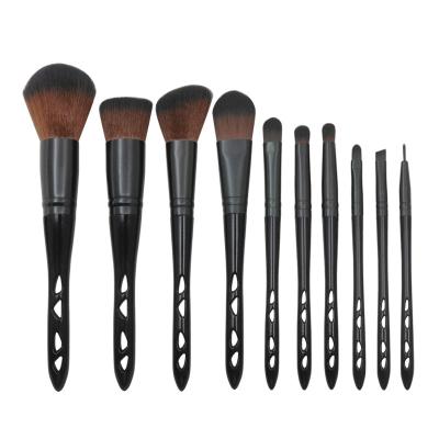 China Luminous/Matte Finish Skin-Friendly 10pcs Logo Cosmetic Makeup Brushes Set Custom Made Porous Black High Quality With Brush Jar for sale