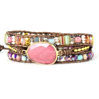 China RisingMoon Bohemian Multi Layer Environmental Natural Stone Colorful Crystal Polymer Clay Bead Chain Bracelet for sale