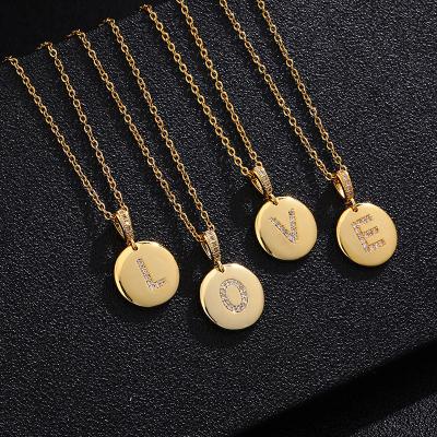 China CLASSIC Titanium Steel Coin Zirconia RisingMoon Necklace Initial Letter Pendant Necklace for sale