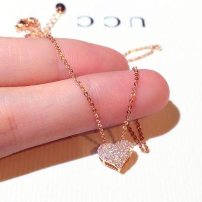 China RisingMoon Jewelry Heart Necklace 14k Gold Plated Rhinestone Pendant CLASSIC Diamond Necklace for sale