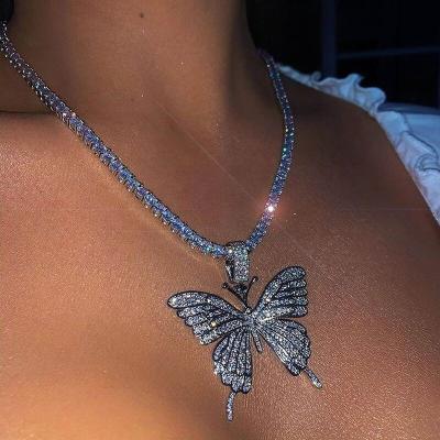 China 2021 Single Row Drill Chain Pendant Necklace Lead Free Nickel Free Butterfly Diamond Necklace Smart for sale