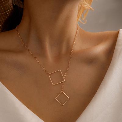 China Simple Alloy Diamond Clasp Necklace Square Pendant Hot Selling Hiphop New Style for sale