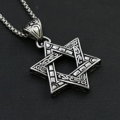 China CLASSIC Six-pointed Star David Celtic Sculpted Stainless Steel Jewish Pendant Necklace for sale