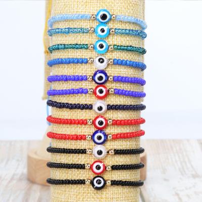 China BOHEMIA Bohemia Beads Crystal Rice Bead Evil Eye Glass Eye Bracelet Gold Plated Handmade Weaving Bracelet for sale