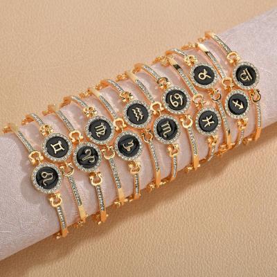 China Fashion CLASSIC Oil Process 12 Zodiac Design Bracelet Gold Dropping Color Diamond Pendant Charm Bracelet for sale