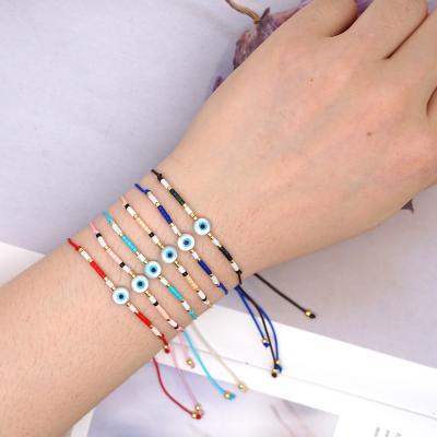 China High Quality Fashionable Handmade Woven Rice Beads Shell Evil Eye Chain Bracelet Bracelets Jewelry for sale