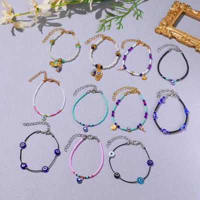 China High Quality Creative Turquoise Bead Chain Bracelet Evil Eye Rhinestone Alloy Blue Blue Bracelets for sale