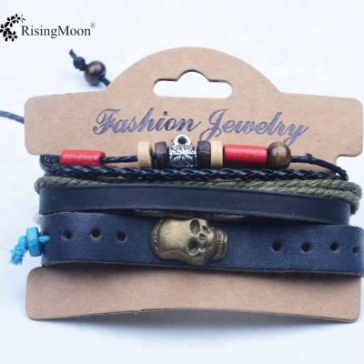 China Fashion New Arrival Design Punk Skull Engraved Leather Bracelet Wrap Multilayer Bracelet for sale