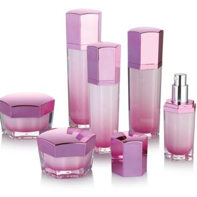 China Skin Care Cream 50g Acrylic Hexagon Jar With Whole Cosmetic Lotion Bottle Set Series for sale