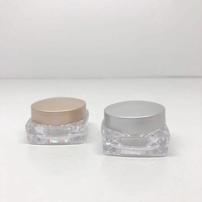 China 5g mini square acrylic skin care cream jar with lid or gold lid small quantity silk wholesale for sale