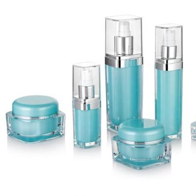 China Square Skin Care Empty Cream Metal Pump Cosmetic Blue Lotion Bottle 15ml 30ml for sale