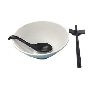 China Viable Japanese Style Matte Surface Two Tone Melamine Noodle Bowl with Chopsticks for sale