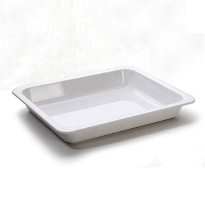 China Eco-Friendly Stain Hotel Supplies 12.8 Inch Rectangular Deep White Melamine Restaurant Tray for sale