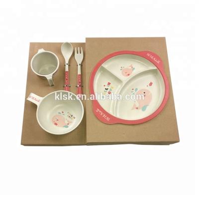 China 5pcs Baby Sustainable Feeding Dinner Set For Kids Bamboo Fiber Dinnerware Set for sale