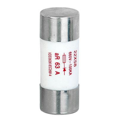 China High Performance 22*58mm Cylindrical Shape Fuse Body 2A-100A GR AR Fuse for sale