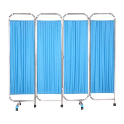 China Hot Sale Hospital Privacy Bed Folding Screen Stainless Steel Frame 4 Medical Bedside Hospital Times Ward Screen for sale