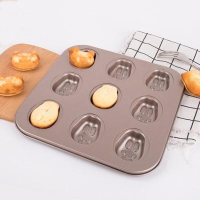 China Cute Bear Rabbit Mold Baking Cartoon Cute Animal Cake Bread Mold 9pcs No Stick Metal Carbon Steel Cake Pan Making For Oven for sale