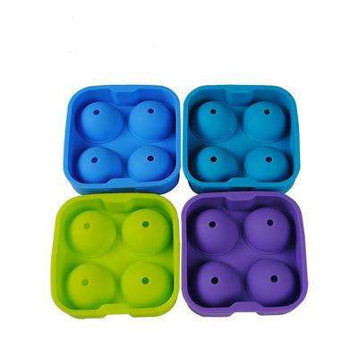 China Sustainable Ice Cube Tray Molds Round Silicone Maker Mold Tray Food Baking 4 Holes 3D Whiskey Drinks Large Ice Ball With Lid for sale