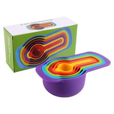 China Viable Measuring Cup Kitchen Cooking 6 Piece Measuring Cup Plastic Adjustable Colorful Rainbow Tools Baking Accessories for sale