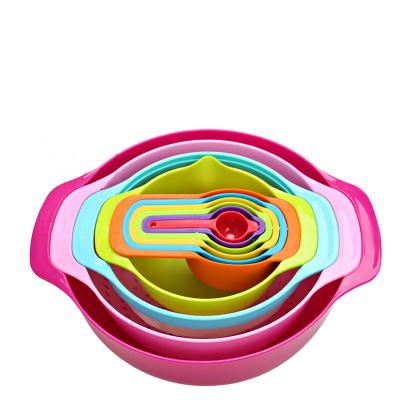 China Sustainable 10 Piece Measuring Bowl Set Colorful Mesh Strainer With Handles Kitchen Bowls Measuring Cups And Spoons Sets for sale