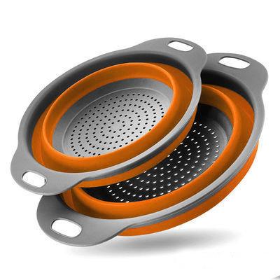 China Rotating Food Colander Silicone Kitchen Colander Drain Rolling Basket Sieve Foldable Washable Hanger for sale