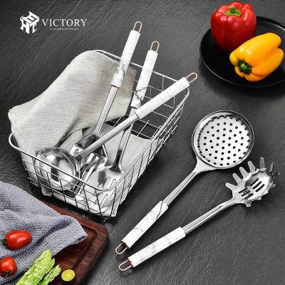 China Amazon Sustainable Hot Selling 6 Pcs Marble Kitchen Care Accessories Stainless Steel Kitchen Tools Utensil Set for sale