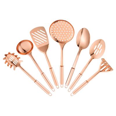 China Sustainable Non Stick 7pcs Custom Kitchen Utensils Set Cooking Tool Rose Gold Kitchen Accessories for sale