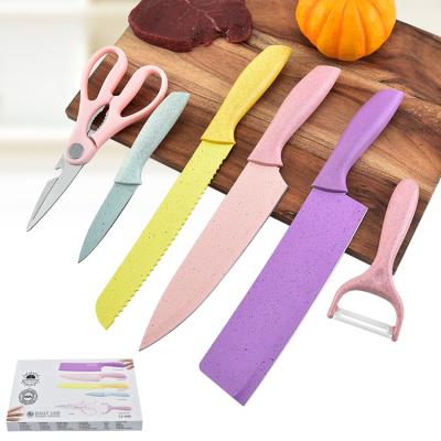 China 6pcs Sustainable 3Cr13 Stainless Steel Kitchen Knife Set In Wheat Straw Handle for sale