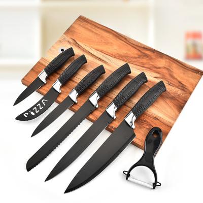 China 7pcs Kitchen Knife Viable Non-Stick Coating Set With Woven Pattern Handle for sale