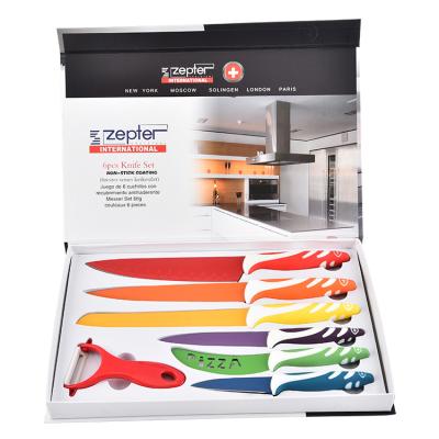 China Fast Delivery Item Chef Knife Set 7pcs Stainless Steel Color Handle Knife Kitchen Viable Chef With Color Box for sale