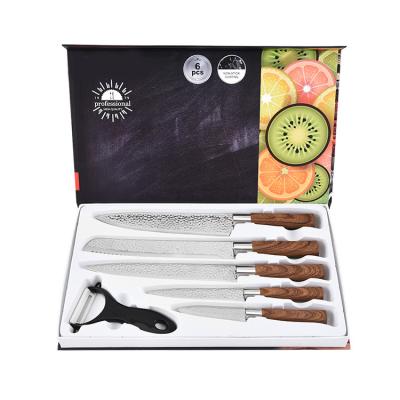 China Viable Top Selling Hammer Finished Blade Kitchen Knife Stainless Steel 6 Pcs Knife Set With Peeler for sale