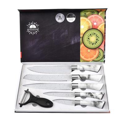 China New Viable Marbling Professional Stainless Steel Handle Six-piece Chef Knife Set With Gift Box for sale